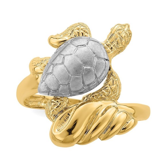 14k Yellow Gold W/ Rhodium Turtle Ring, Size 7 - Picture 5 of 8